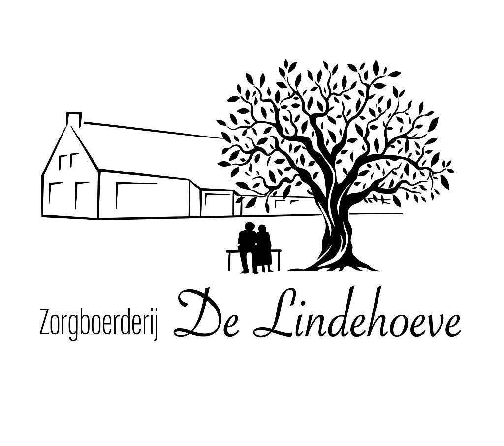 a logo for %22zorgboerderij de lindehoeve%22 is a blac